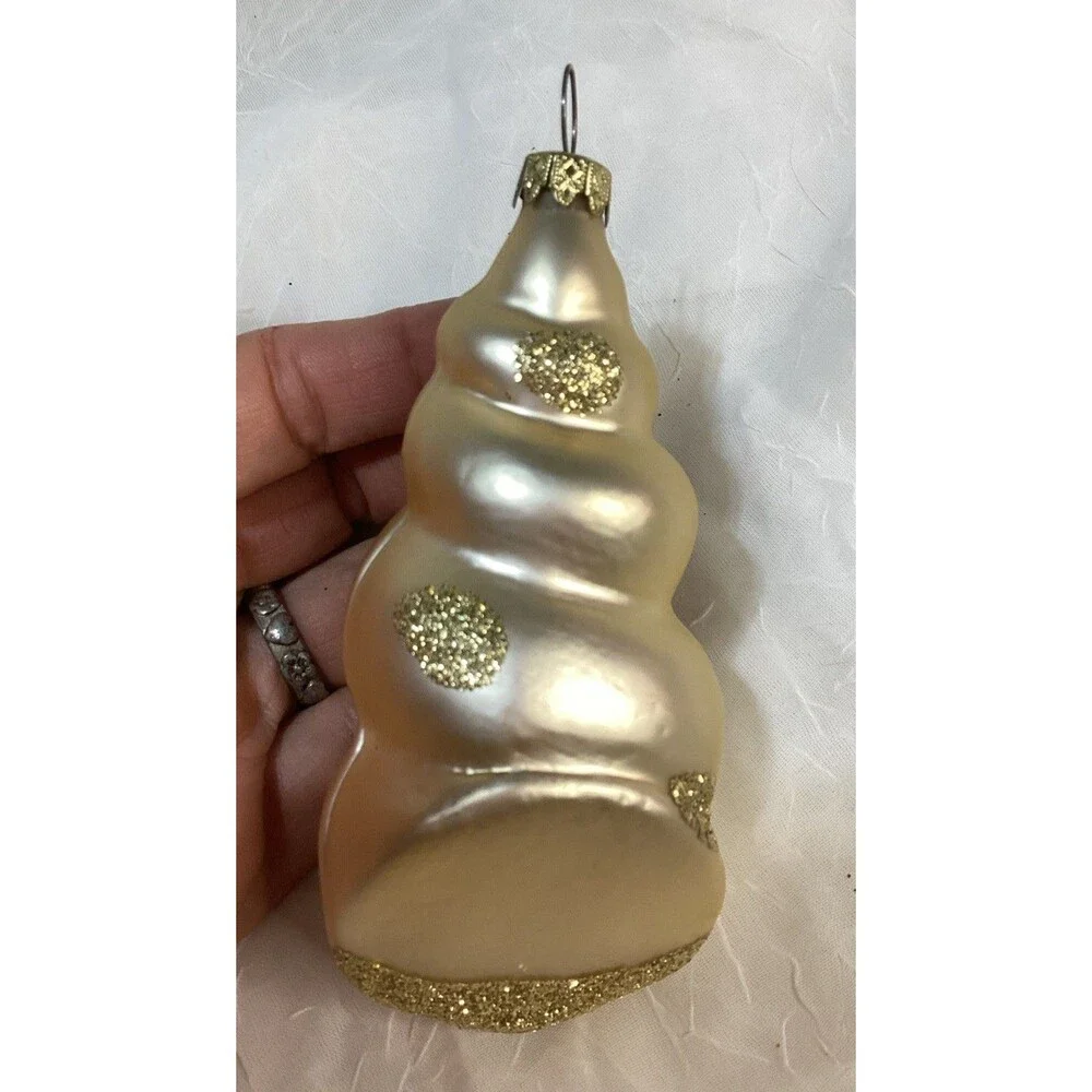 Neiman Marcus Hand Blown Glass Seashell & Seahorse Ornament Set Of Four Vintage